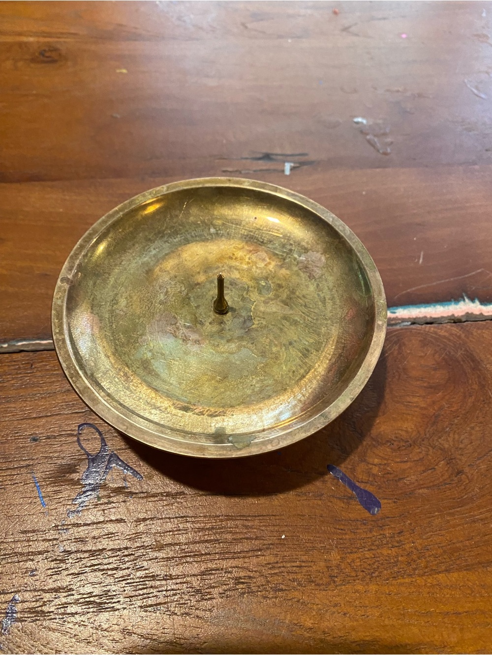 Brass Pillar Candle Holder Plate in Gold Tone